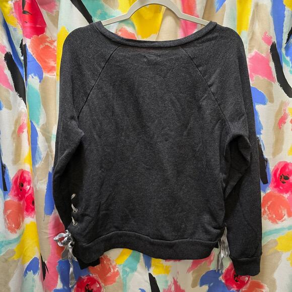 Aerie dark gray terry cloth long sleeve sweatshirt ribbon ties boat neck large - Picture 10 of 11